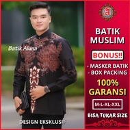 baju batik koko muslim pria cowok laki laki lengan panjang premium - box packing