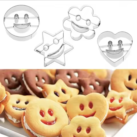 4Pcs Set Baking Mold Stainless Steel Smile Face Biscuit Cookie Cutter Cake Decorating Molds Cookware