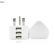 Han Universal UK Wall Plug Power 3 Pin Adapter Charger With 1/2/3 USB Ports Charging For Mobile Phone Tablets Portable Mini Wall Charger SG