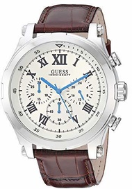 GUESS Men s Quartz Stainless Steel and Leather Watch, Color:Brown (Model: U1105G3)