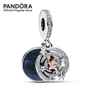 Pandora Shooting star sterling silver and 14k rose gold-plated double dangle with clear cubic zirconia and shimmering blue enamel เครื่องประดับ จี้ชาร์ม ชาร์มสีเงิน ชาร์มเงิน ชาร์มสร้อยข้อมือ