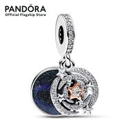 Pandora Shooting star sterling silver and 14k rose gold-plated double dangle with clear cubic zircon