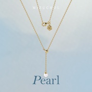 Mizuchol  สร้อยเงินแท้ชุบทองคำแท้ ประดับไข่มุกแท้ (รูดปรับระดับได้) Cloud Drop Layer Pearl Necklace