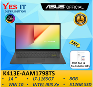 ASUS Vivobook 14 K413E-AAM1798TS 14" FHD LAPTOP (I7-1165G7, 8G, 512SSD, W10+OPI, 2YW) FREE BAG