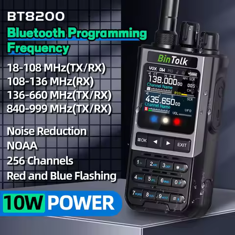 BinTolk BT8200 Walkie Talkie 10W Long Range Full Band Wireless Bluetooth Programming Type-c Charger 