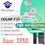 [Free Installation] GLOVOSYNC Ceiling Fan Light DC Motor 3 Blade Ceiling Fan with 3 Colour LED Light Kit and Remote Control