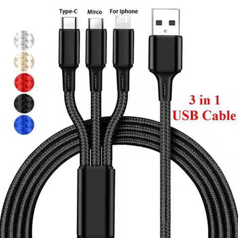 3 in 1 USB Fast Charging Cable Type C Micro IOS Multi Charger Cable for IPhone Samsung Xiaomi Redmi 