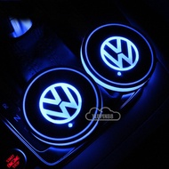 2pcs VW Auto Interior Atmosphere Sensor Led Light Lamp Car Cup Holder Mat Colorful Luminescent Water Drinking Bottle Holder Coaster Mat Pad Organizer For Volkswagen Golf Gti Polo Santan Line Pointer Passat Jetta Scirocco Gts Bora Tiguan Gol