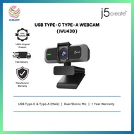 J5Create Webcam JVU430 USB Type-C Type-A 4K 8MP 60Hz Ultra HD Webcam Dual High Fidelity Stereo Mic