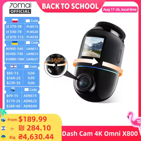 70mai Dash Cam 4K Omni X800 Supercapacitor 360° Rotating Built-in GPS ADAS 4G LTE Real-time Alert Re