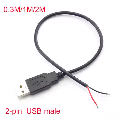 5V USB 2.0 2 Pin 2 Wire diy usb Male Jack Connector Cable Power Charge Extension Cable Cord 0.3m/1m/