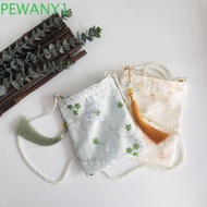 PEWANY1 Chinese Style Embroidered Phone Bag, Embroidered Polyester Hanfu Embroidered Bag, Fashion Hanfu Phone Pouch Chinese Style Hanfu Pearl Chain Square Bag Hanfu Accessories