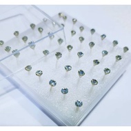 Small white earrings with plastic gems, 15 pairs