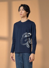 CROCODILE NAVY CUSTOM FIT CREW NECK LONG SLEEVE T-SHIRT WITH GRAPHIC PRINT