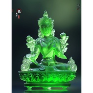 9cm Green Tara Mini Glass Buddha Statue Guanyin Ornaments Buddha Hall Placement Worship Safe Portabl