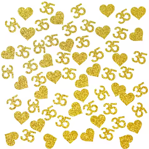 100pcs Number 35 Gold Confetti, Happy 35th Birthday Table Scatter, Thirty-five Years Paper Decoratio