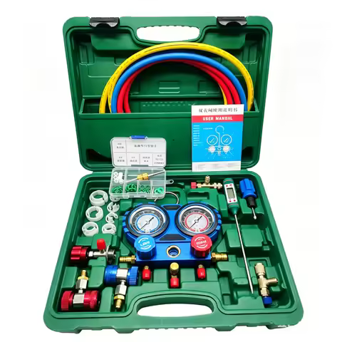 Refrigerant Manifold Meter Kit for automotive air conditioning charging of R410A, R22, R134a, R404A