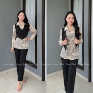 KEMEJA Emma.Butik E00690 Formal Ceruty Shirt Top Set Oneset 2in1 Long Twill Pants Casual Office Work