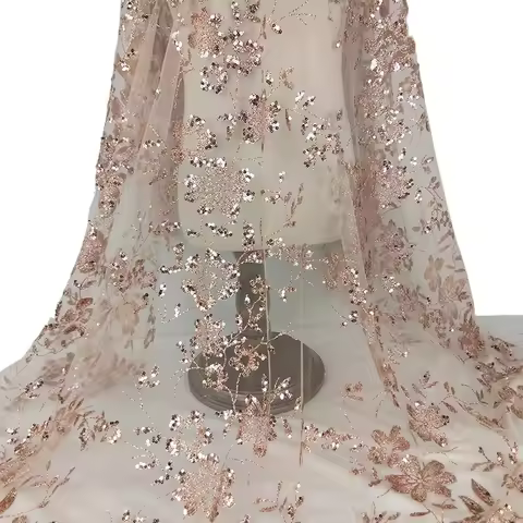 2Yards Satin Gold/Sparkling Dark Gold Evening Dress Fabric New Rose Lace Mesh Sequin Embroidery