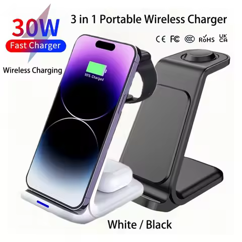 Desktop Universal Wireless Charger 2025 Innovative Products 3 in 1 Wireless Charger 30W Fast Charger