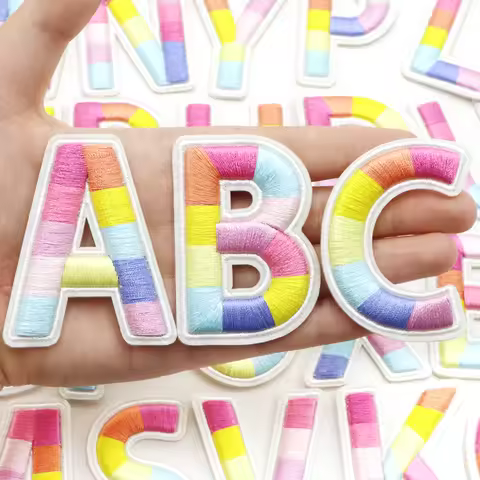 1PC H 6.3CM Multi Stripe Alphabet Letter Patches Iron On Patch A-Z Patch Embroidered Patch Sew On Pa