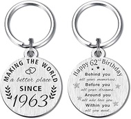 62nd Birthday Gifts for Women Men, 62 Year Old Birthday Keychain, Born in 1962 Gifts, 1962 Birthday