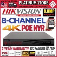 HIK HIKVISION DS-7608NI-Q1/8P 8 CHANNEL 8CH Support up to 8MP 8.0MP POE NVR NETWORK VIDEO Power Over