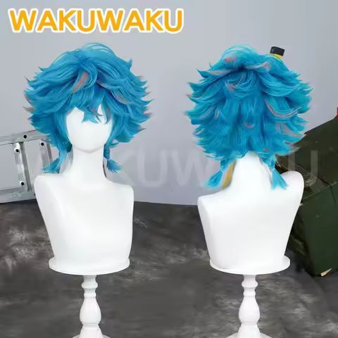 3;c,5\h;7/CosplayIN STOCK Game WakuWaku Women 35cm Short Blue Hair Arcane Season 2 Isha Cosplay Wig 