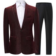 GUKENRO 2PCS Blazer For Men 2026 Slim Fit Korean Show Prom Dinner Dress Personality Glitter Male Sui