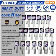 GOOD KING 6 Point 1/2" Drive CRV Long Impact Socket Wrench Chrome Impact Socket Wrench