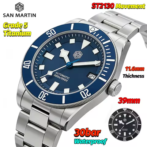 San Martin SN0121TD 300M Diving Watch Man Grade5 Titanium Mechanical Watch ST2130 Movement Sapphire 