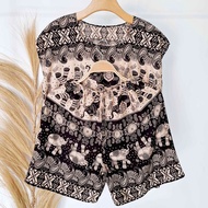 SHORT SLEEVE SET WITH BALI ELEPHANT MOTIF RAYON