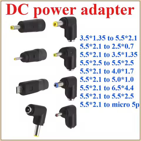 DC 5.5 X 2.1 Female Jack Power Adapter to 3.5X1.35/4.0X1.7/4.8X1.7/5.5X2.1/5.5X2.5/6.3X3.0/6.0X4.4mm