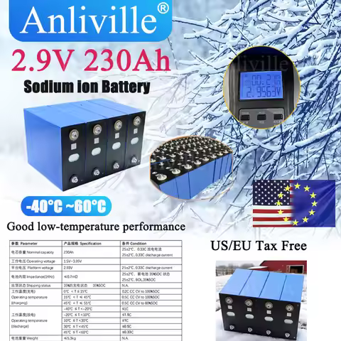 2026 NEW 2.9V 3.1V 230Ah Sodium Ion Battery -40°C ~60°C Operating Temperature DIY 4S 12V 48V E-Vehic