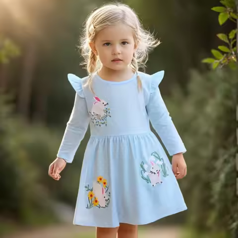 Little maven Autumn Cute Girls Costumes Animal Rabbit Embroidery Baby Girls Princess Dresses Dot Chi