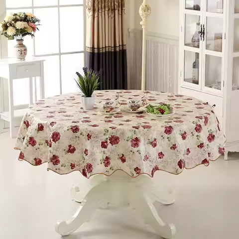 PVC \Round \Table \Cloth For 4/6 Seaters 152cm 180cm New \Year Dining Table Cover Waterproof Oilproo