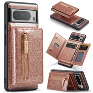ZHUOLESHI | Magnetic Glitter Card Slot Zip Wallet Case for Pixel 8 Pro
