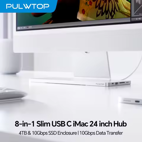 PULWTOP USB-C Hub for iMac 24 inch M1 M3 M4, iMac Accessories with M.2 SSD (SSD Not Included), USB-A