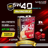 Shenzo 5W40 Fully Synthetic Engine Oil 100% Premium Racing Oil Invincible  Minyak Hitam Plus Oil Filter Package 15,000KM 5L 4L 1L Made In Japan