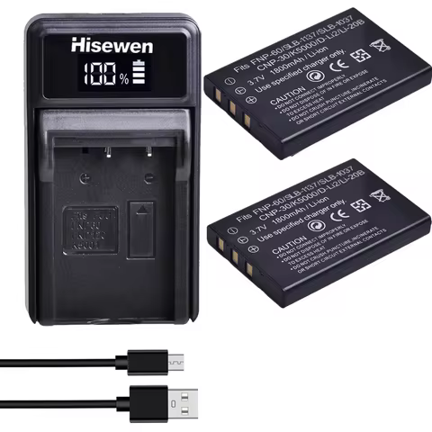 2Pack FNP-60 FNP60 Battery and LED Wall Charger for Fujifilm FNP-60 Kodak KLIC-5000 Samsung SLB-1137