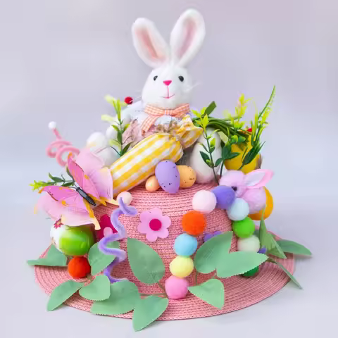 Easter Bonnet Kit,DIY Easter Hat for Kids Boys Girls Gifts,Easter Handmade DIY Hat,Easter Cartoon Ca