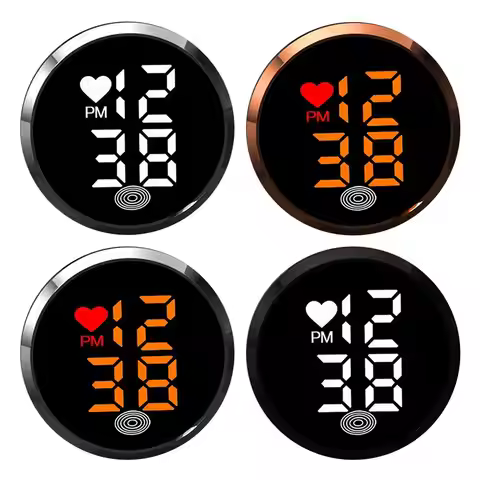 Mini Digital Clock For Car Round Automotive Digital Clock Led Luminous Display Automotive Watch For 