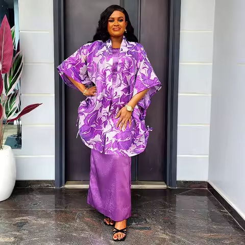 Plus Size African Clothes for Women 2 PCS Sets Dress And Coat Suits Dashiki Ankara Turkey Wedding Pa