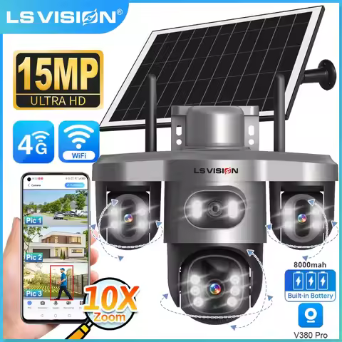 LS VISION 15MP 4G Wifi Solar Camera 3-Screen 10X Zoom PTZ 360°Rotatable PIR Human Detect CCTV Securi