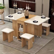 Topehome Foldable Dining Table With 4 Chairs Multifunctional Dining Table Set with Wheels Space Save