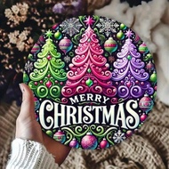 1pc 7.87" Diameter Enchanting Tri-Color Christmas Tree Wreath Metal Sign - Vintage Indoor/Outdoor De