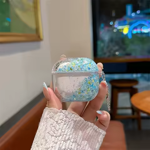 Floating Luminous Quicksand Headphone Case for AirPods 2 3 4 Pro Glitter Moving Sand Sparkles Liquid