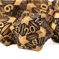 KERWELLSI Metal DND Dice Set D&D with Gift Gift Box, Ancient Gold Crack Debri Dungeons and Dragons D