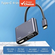 PCVga to type c 4 in 1 Adapter usb port hub HDMI VGA 4K 60HZ Multiport Converter for Laptop PCVga ke