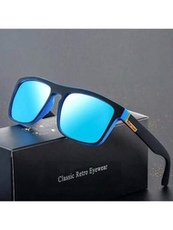 1入男士偏光太陽眼鏡開車釣魚方形框架太陽眼鏡，豪華品牌設計款式女性UV400眼鏡復古街頭風格